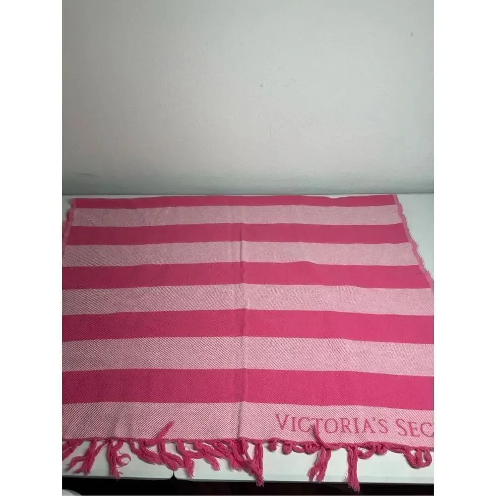 Limited Edition Rare Victoria Secrets PINK Striped Beach Towel Blanket 54”x40”